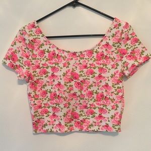 H&M Divided white & pink floral crop top medium